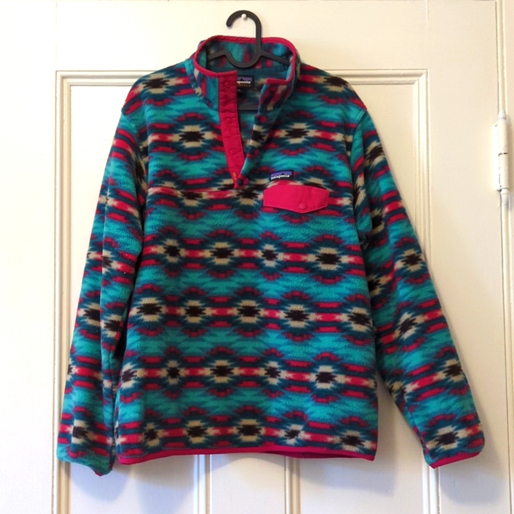 Patagonia Pink & Green Synchilla Fleece - Medium